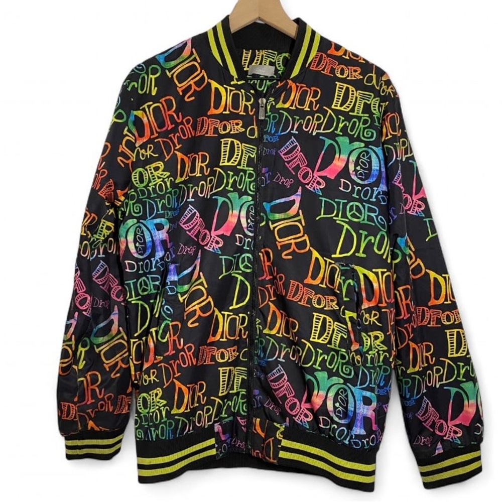 Dior L Rare Y2K Colorful Spellout Logo Bomber Jacket Full Zip Track Flaws